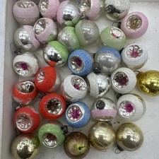 VTG Feather Tree Mini Mercury Glass Ornaments Japan Indent Mica Lot Of 32 picture