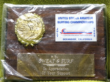 1989 US AMATEUR SURFING FEDERATION Wall PLAQUE Oceanside CA to SWEAT & SURF CO picture