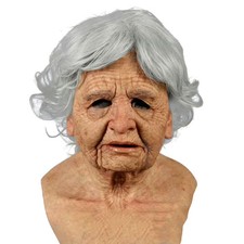 Halloween Maskes Elderly Woman Man Wrinkle Full Head Mask Grandpa/Grandma Face picture
