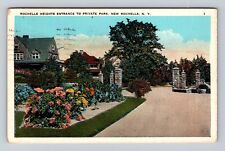 New Rochelle NY-New York, Entrance to Private Park, Vintage c1934 Postcard picture