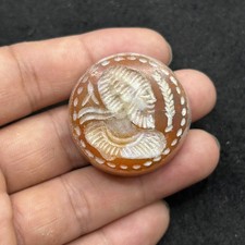 Rare Ancient Near Eastern Agate Stone Roman King Intaglio Bead  picture