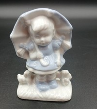 Vintage Blue & White Porcelain Girl with Umbrella Figurine Cottagecore Japan picture