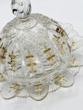 1896 EAPG Triple Thumbprint Covered Butter Dish Clear Glass w Gold Trim picture