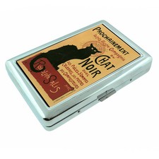 Vintage Poster D51 Silver Cigarette Case / Metal Wallet Black Cat Chat Noir picture