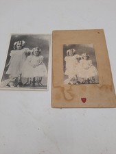 Antique 1900s Photo 2 Little Girls Sisters w Dog Identified Simmons Family picture