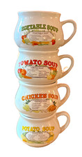 Vintage Dat'l Do-It Soup Recipe Mugs Set of 4 Vegetable Tomato Chicken Potato picture