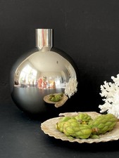 Vtg MCM Chrome Steel Orb Vase Sphere Flower Vase 6” Tall picture
