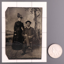 Antique CDV 6th Plate Tintype Photograph of a Well Dressed Man & Woman #1257 picture