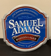 Samuel Adams Boston Lager Embossed Beer Sign Blue Red White Breweriana picture