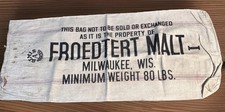 Vintage FROEDTERT  MALT MILWAUKEE WIS 80 lbs BEMIS Canvas Heavy Cloth empty sack picture