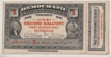 1932 Franklin Roosevelt FDR National Convention Election Delegate Ticket Chicago picture