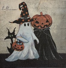 two Individual Ghost Black Cat Halloween Pumpkin Luncheon decoupage Paper napkin picture