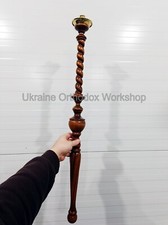 Handmade Ukrainian Wood & Brass Candlestick - Custom Finish 33.5