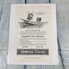 1916 Campbells Soup Clam Chowder WW1 Vtg Print Ad/Poster Promo Art Magazine Page picture