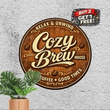 Custom Coffee Bar Name Tin Sign Round Vintage Cafe Kitchen Metal Plaque 8x8 picture