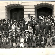 c1910s Large Group Fashionable Men Women RPPC Postcard Steps Civic Architecture picture