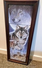 Set of 4 Spirits of the Night Al Agnew Vertical Wood Frame Wolf Plate Set picture