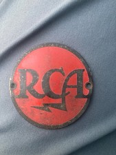 Vintage RCA Metal Meatball Emblem Red Black Lightning Bolt Logo picture