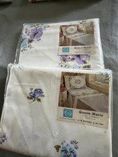 VTG Queen Marie Pillow Cases Sheet Double Sheet Set NIB Purple/Blues Floral picture