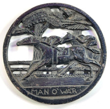 Original Vintage Man O'War Horse Racing Advertising Kitchen Trivet CAST IRON picture