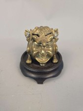 Antique Brass Grotesque Goblin Inkwell Gilded Gothic Victorian Imp Devil Dip Pen picture