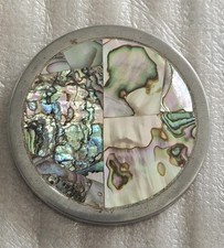 Beautiful Vintage Abalone Smokeless Tobacco Snuff Can Lid picture