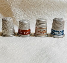 Vintage Advertising Aluminum Sewing Thimbles Lot of 4 Mid-Century Collectibles picture