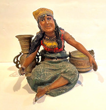 Antique hand painted Gypsy woman made of bronze ashtray and match holder picture