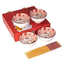 Urban Tokyo Maneki Neko Lucky Cat Rice Bowl Set with Chopsticks, 4-Piece picture
