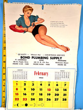 1953 Eddie Chan Pinup Girl Calendar Page Bond Plumbing Feb. picture