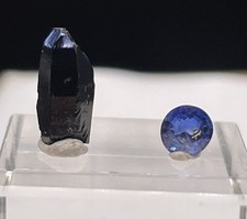 SWEET 0.30ct BLUE CEYLON SAPPHIRE AND UNCUT WINZA SAPPHIRE PAIR-WINZA,TANZANIA picture