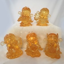 Liuli Crystal Glass Gods of Wealth Statue Set (5pcs/set) Feng Shui Ornament gift picture