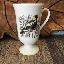 Vintage Fred Roberts Porcelain Ceramic Pedestal Bird Print Cup Mug Japan 5 1/4