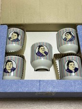 Vintage Grand Sumo Teacup Set 5pc 1990s Takanohana Akebono Wakanohana + Box Mint picture