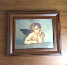 Vtg Raphael Cherub Angel Framed Art Print Wood Frame Whimsigoth Gallery Wall picture