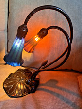 Buffalo Metalworks Lundberg Studios Blue Iridescent Pond Lily Lamp Tiffany picture