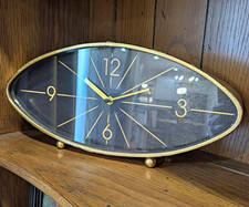 Rare vintage mid century clock metal glass cats eye picture