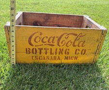 Coca-Cola Vintage Wooden Bottle Carrier Crate w/ Dividers Escanaba MI Yellow picture