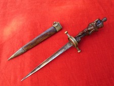 STUNNING ANTIQUE FIGURAL ROMANTIC DAGGER MALE WRESTLING NUDITY Hand Carved Wood picture