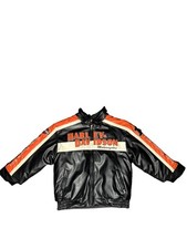 Harley Davidson Faux Leather Jacket Size 6 Black Orange Motorcycle picture