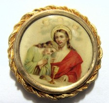 1890s antique 38 mm catholic first holy communion Jesus pinback button 55221 picture
