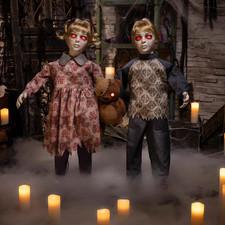 3 Ft. Animated Light-Up Apocalypse Twins with Stuffed Bear Halloween Decoration picture