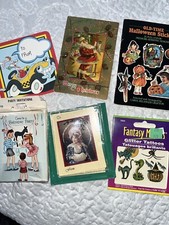 VINTAGE 80s 6 Packs USA EPHEMERA 1Postcard & Pkg Sticker,Tattoo,Cards,Invites picture