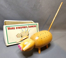 Unusual Vintage Wooden Pig Hors D'oeuvres Server w/Box MCM picture
