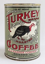 Vintage Turkey Brand Coffee Tin A.J. Kasper Chicago 1 LB Advertising Can picture