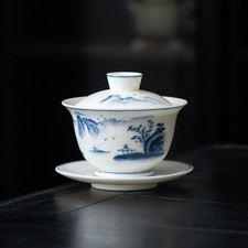 Ceramic Gaiwan Teacup with Saucer Hand Painted LandscapeKung FuTea Bowl Set picture