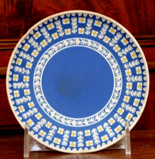 WEDGWOOD 1785 XRARE DARK BLUE JASPER YELLOW QUATREFOIL ENGINE TURNED MUSEUM picture
