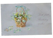 c1907 Birthday Greetings Postcard Basket of Forget-me-Nots Embossed picture