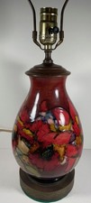 RARE VINTAGE MOORCROFT POTTERY FLAMBE GLAZE ORCHIDS LAMP BASE picture