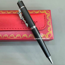 CARTIER Panthère Large Matte Black Silver Tone Ballpoint Pen Luxury Rare picture